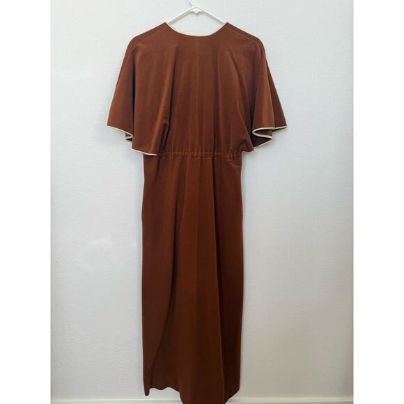 Vintage Vanity Fair Brown White Butterfly Sleeve Zip Up Robe grannycore cottage - Picture 6 of 8